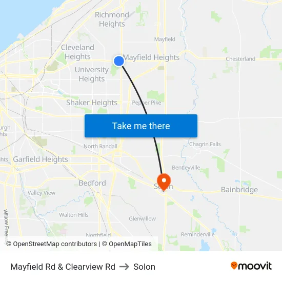 Mayfield Rd & Clearview Rd to Solon map