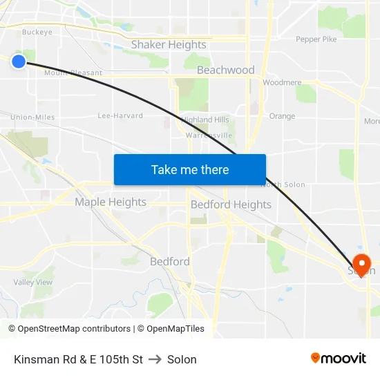 Kinsman Rd & E 105th St to Solon map