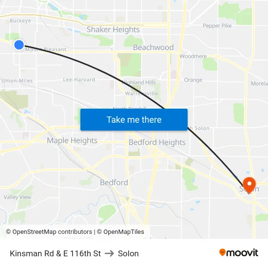 Kinsman Rd & E 116th St to Solon map