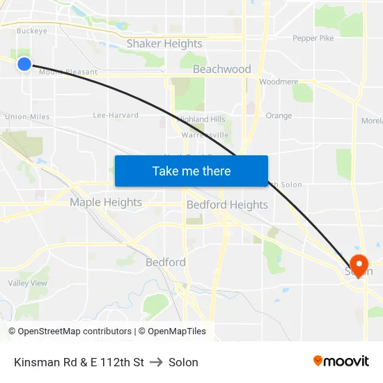 Kinsman Rd & E 112th St to Solon map