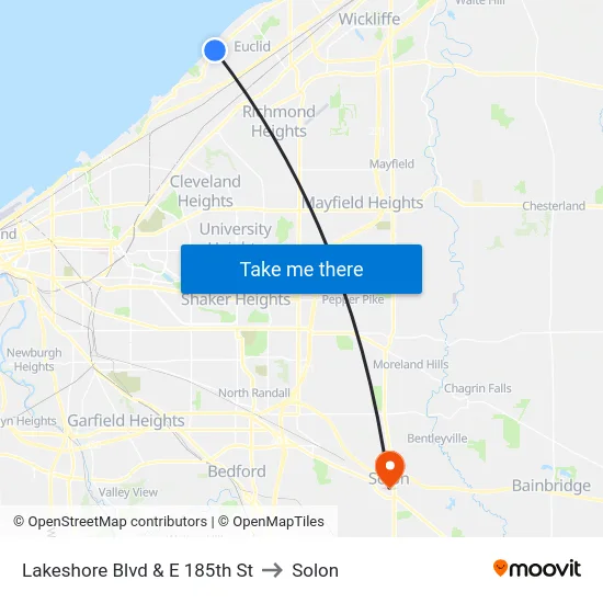 Lakeshore Blvd & E 185th St to Solon map