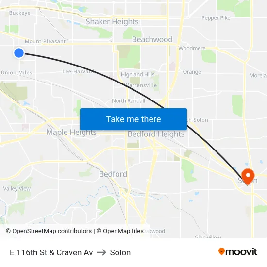 E 116th St & Craven Av to Solon map