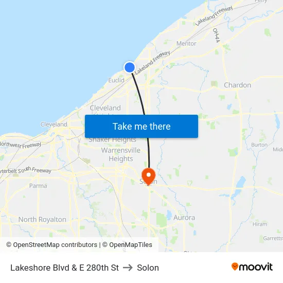 Lakeshore Blvd & E 280th St to Solon map