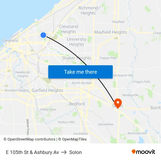 E 105th St & Ashbury Av to Solon map