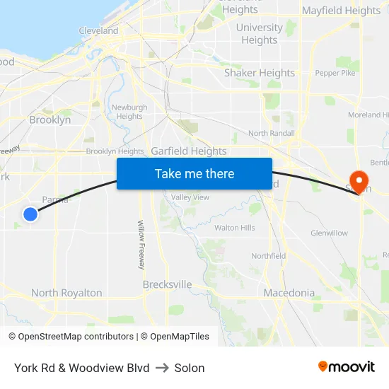 York Rd & Woodview Blvd to Solon map