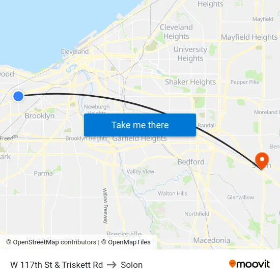 W 117th St & Triskett Rd to Solon map