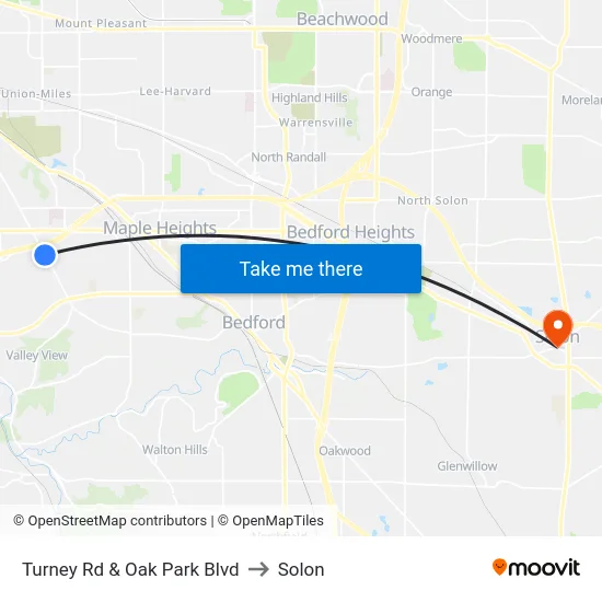 Turney Rd & Oak Park Blvd to Solon map
