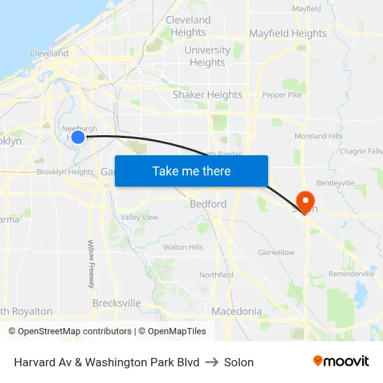 Harvard Av & Washington Park Blvd to Solon map