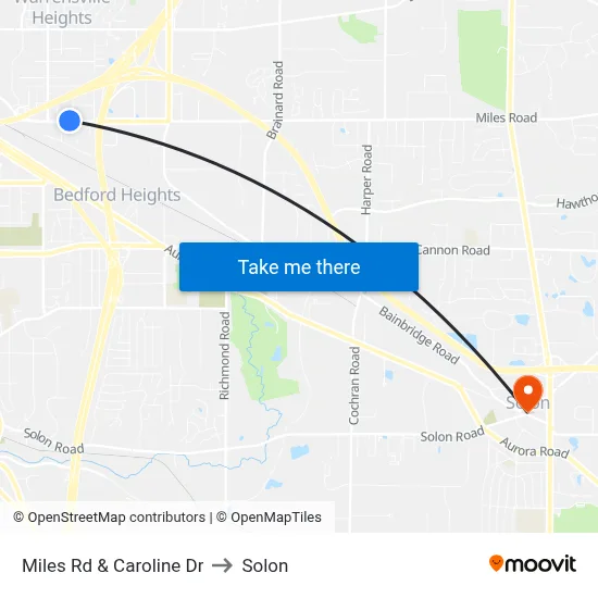 Miles Rd & Caroline Dr to Solon map