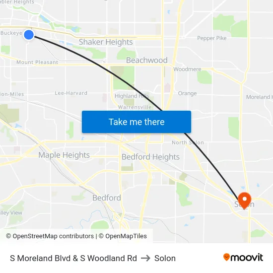 S Moreland Blvd & S Woodland Rd to Solon map