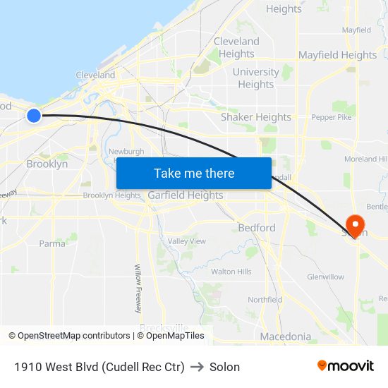 1910 West Blvd (Cudell Rec Ctr) to Solon map