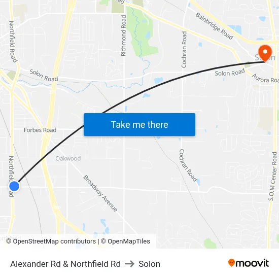 Alexander Rd & Northfield Rd to Solon map