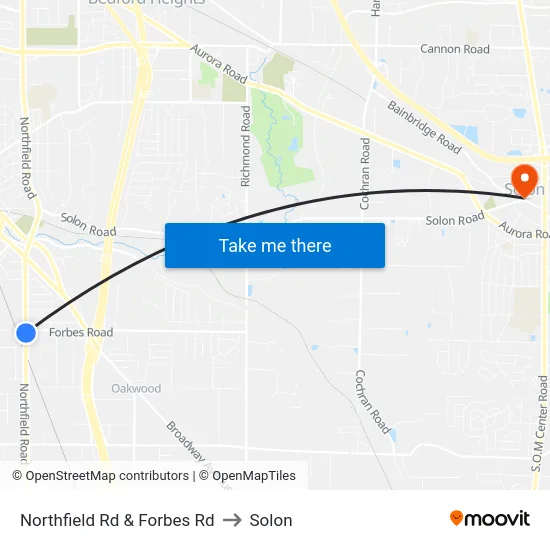 Northfield Rd & Forbes Rd to Solon map