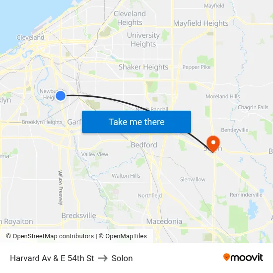 Harvard Av & E 54th St to Solon map