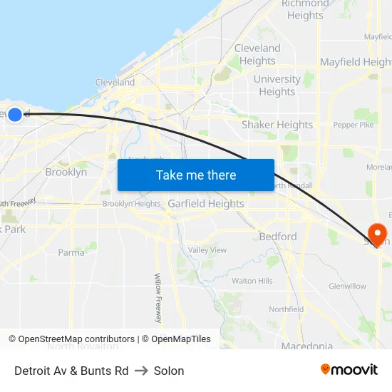 Detroit Av & Bunts Rd to Solon map