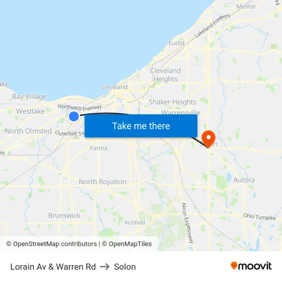 Lorain Av & Warren Rd to Solon map