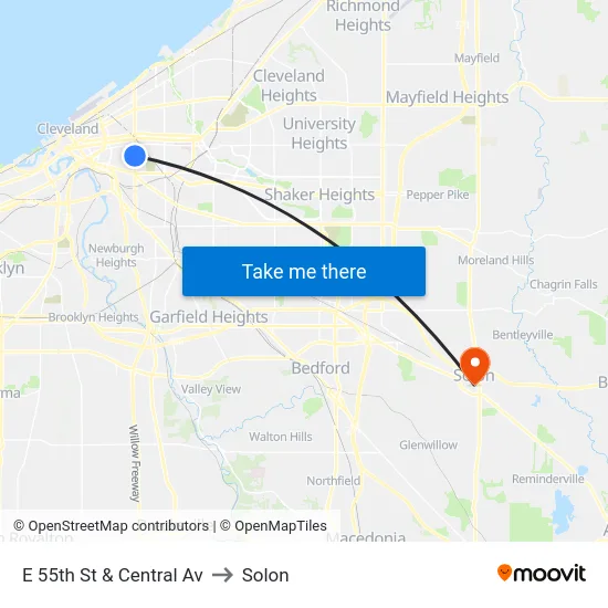 E 55th St & Central Av to Solon map