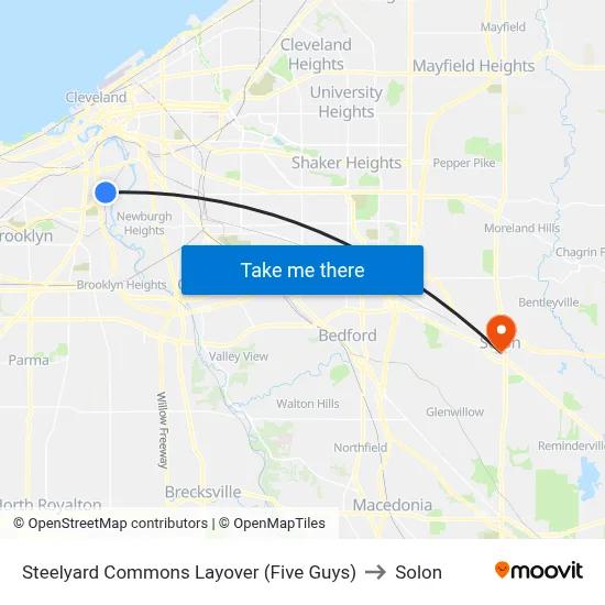 Steelyard Commons Layover (Five Guys) to Solon map