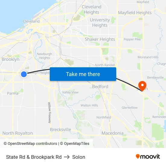 State Rd & Brookpark Rd to Solon map