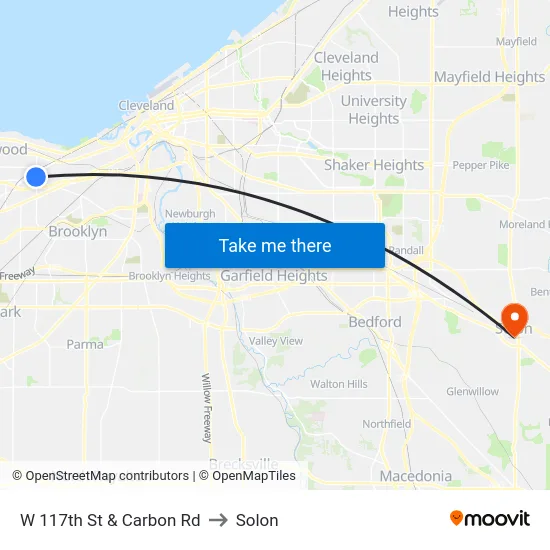 W 117th St & Carbon Rd to Solon map