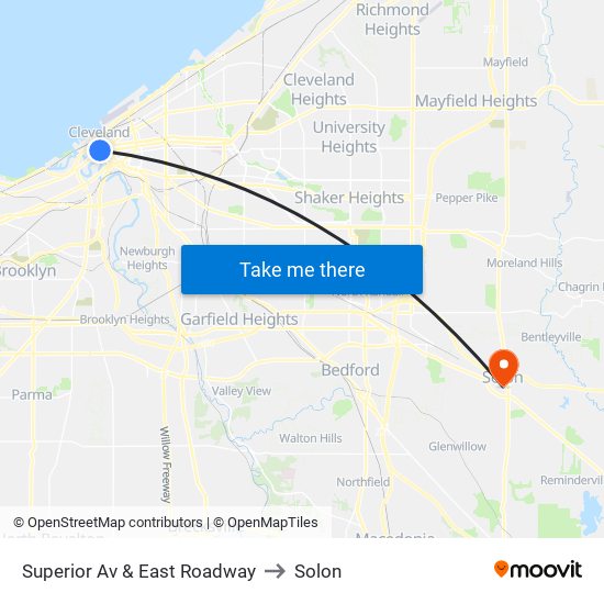 Superior Av & East Roadway to Solon map