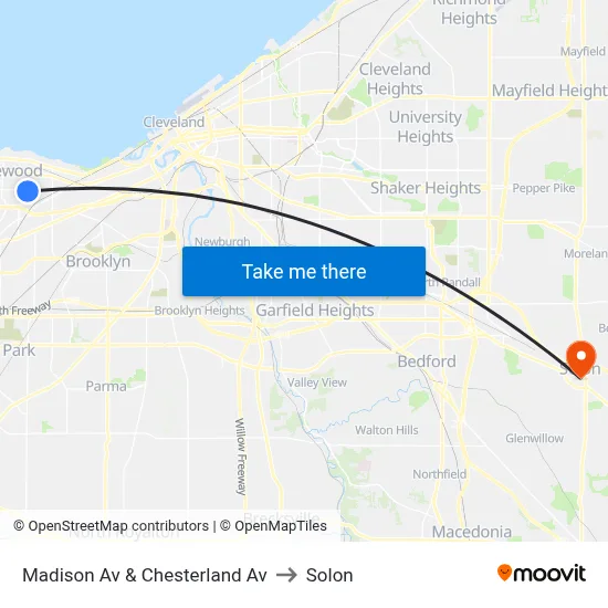 Madison Av & Chesterland Av to Solon map