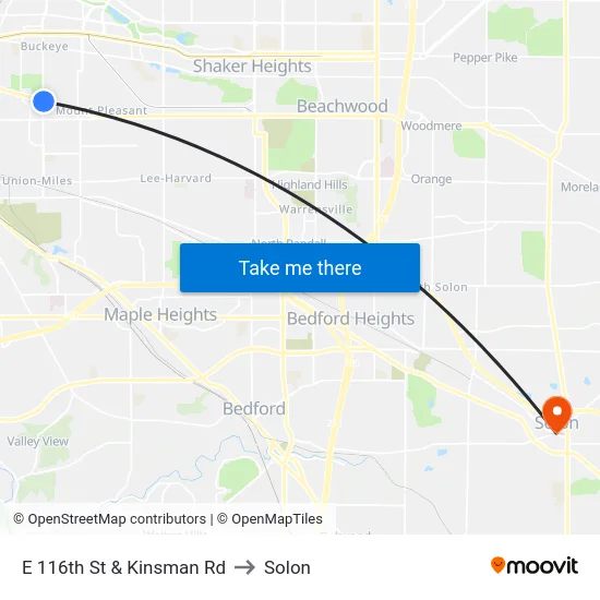 E 116th St & Kinsman Rd to Solon map