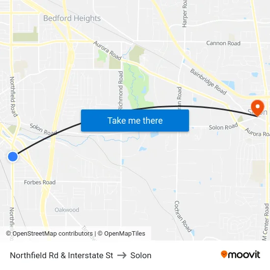 Northfield Rd & Interstate St to Solon map