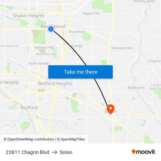 23811 Chagrin Blvd to Solon map