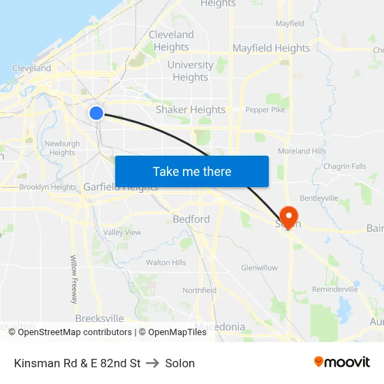 Kinsman Rd & E 82nd St to Solon map