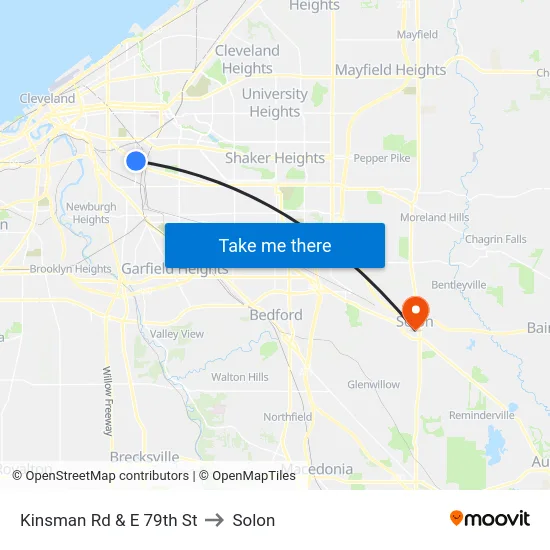 Kinsman Rd & E 79th St to Solon map