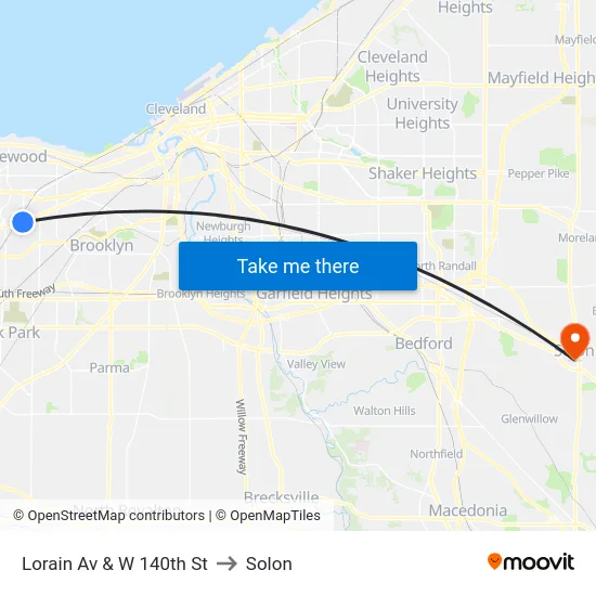 Lorain Av & W 140th St to Solon map