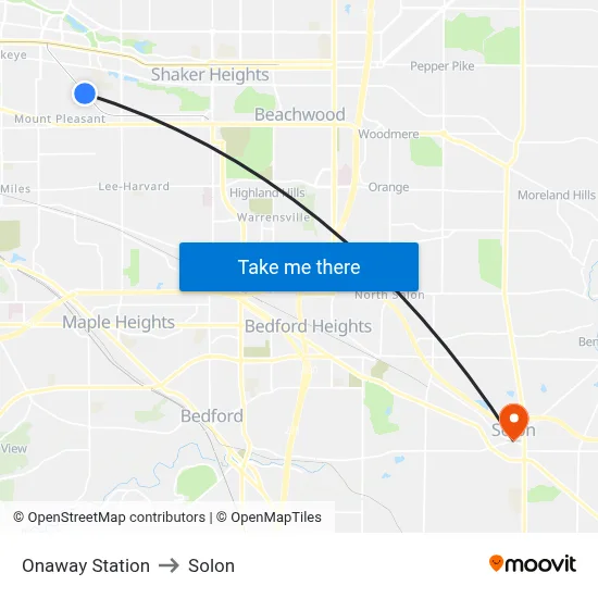 Onaway Station to Solon map