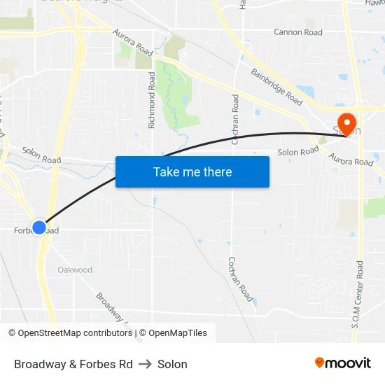 Broadway & Forbes Rd to Solon map