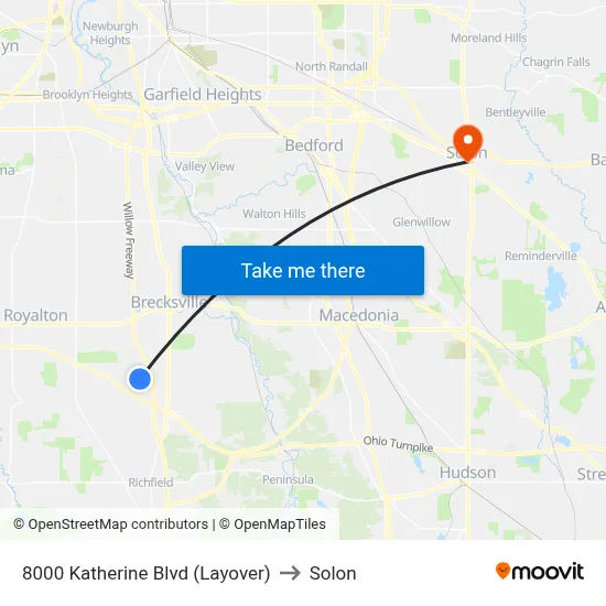 8000 Katherine Blvd (Layover) to Solon map