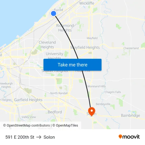 591 E 200th St to Solon map