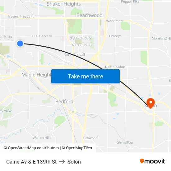 Caine Av & E 139th St to Solon map