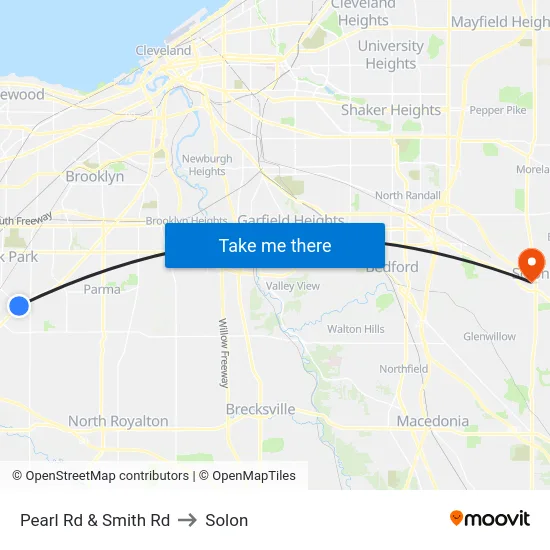 Pearl Rd & Smith Rd to Solon map