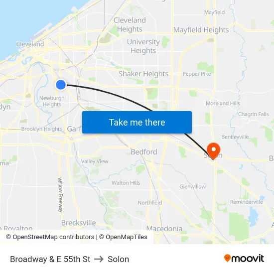 Broadway & E 55th St to Solon map