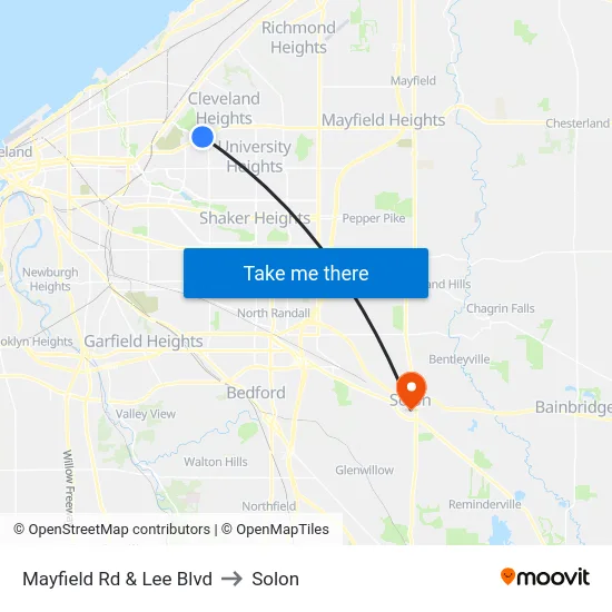 Mayfield Rd & Lee Blvd to Solon map