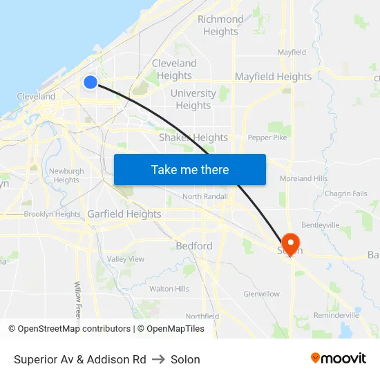 Superior Av & Addison Rd to Solon map