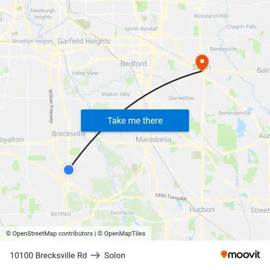 10100 Brecksville Rd to Solon map