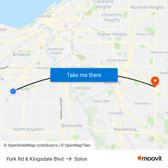 York Rd & Kingsdale Blvd to Solon map