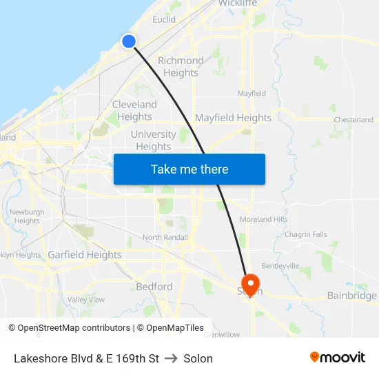 Lakeshore Blvd & E 169th St to Solon map