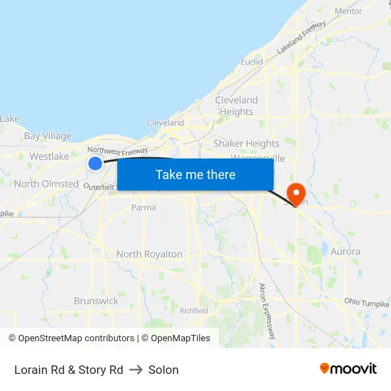 Lorain Rd & Story Rd to Solon map
