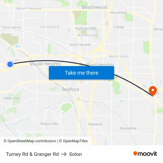 Turney Rd & Granger Rd to Solon map