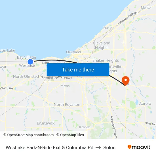 Westlake Park-N-Ride Exit & Columbia Rd to Solon map