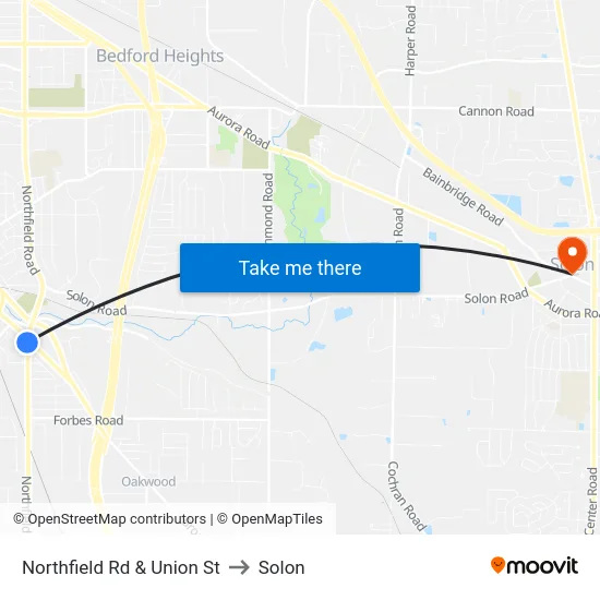 Northfield Rd & Union St to Solon map