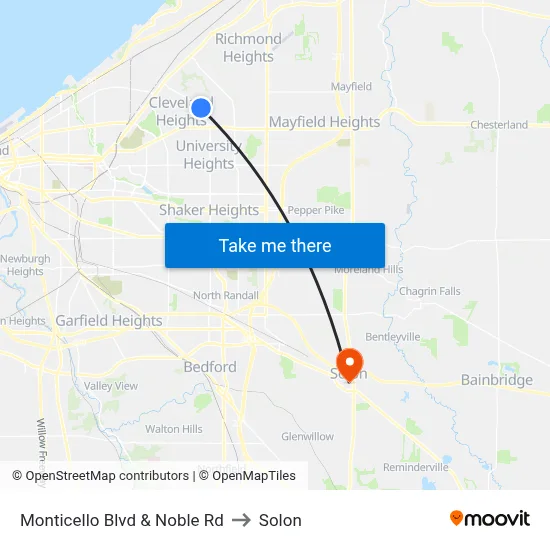Monticello Blvd & Noble Rd to Solon map