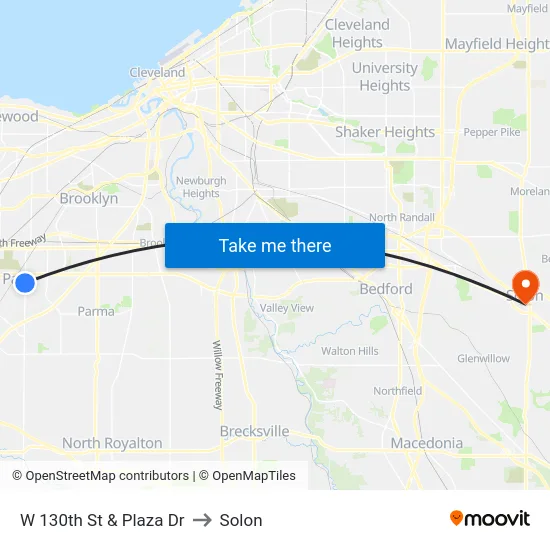 W 130th St & Plaza Dr to Solon map